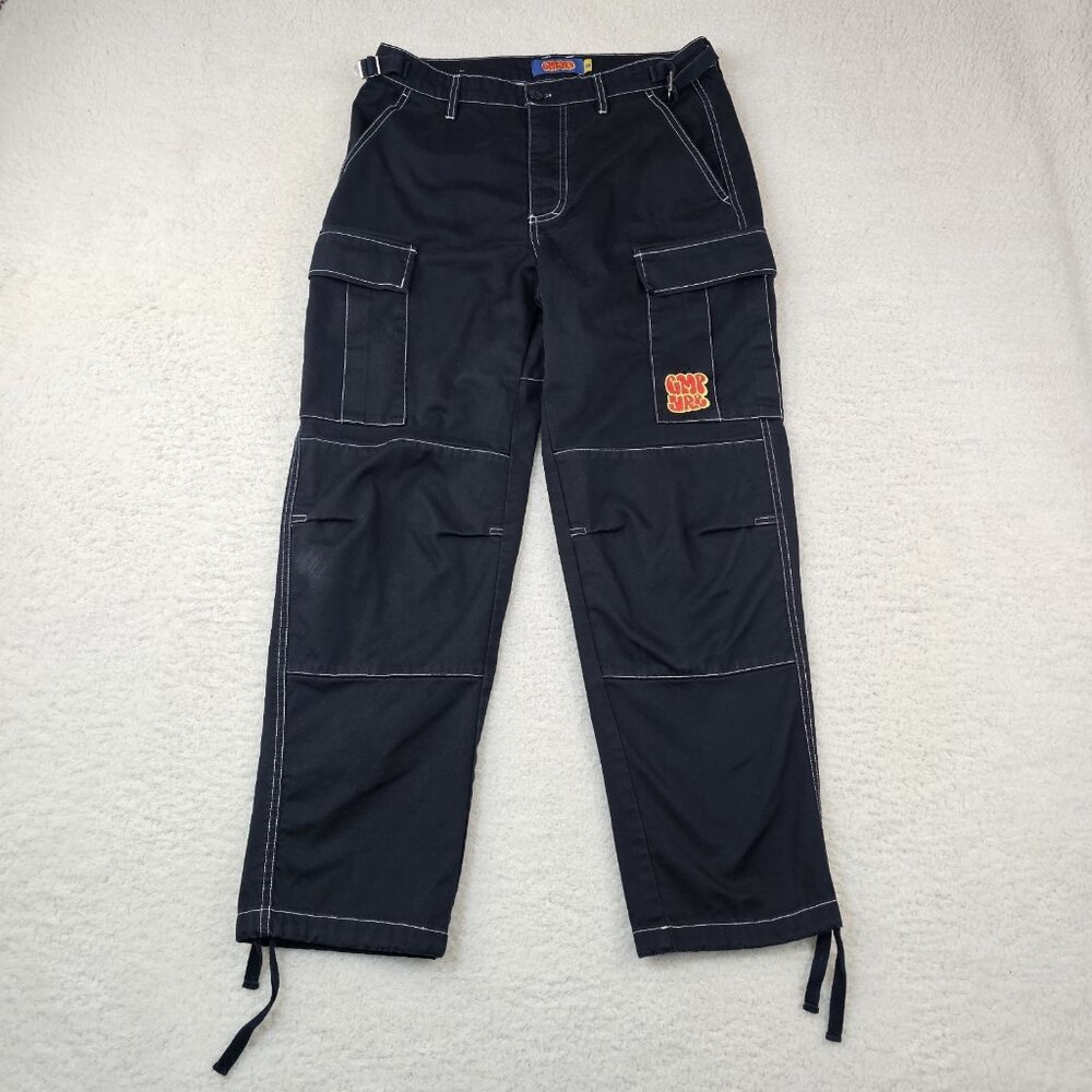 Empyre Relax Pants Men's‎ 30x28 Black Cargo Double Knee Button Fly Skater Goth